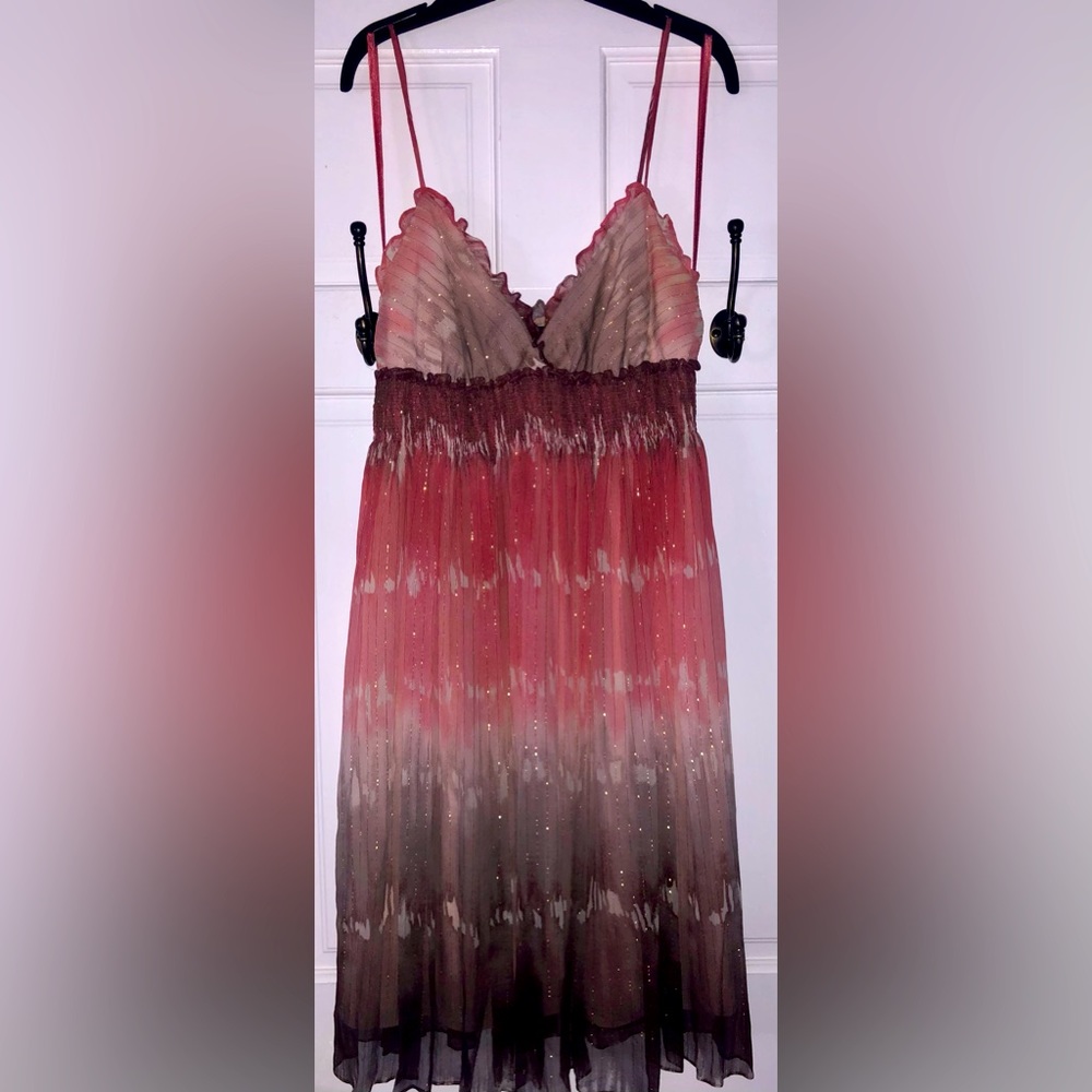 BCBGMaxAzria Silk V-Neck Multi Colored Ombré Cocktail Dress. Size: Medium.